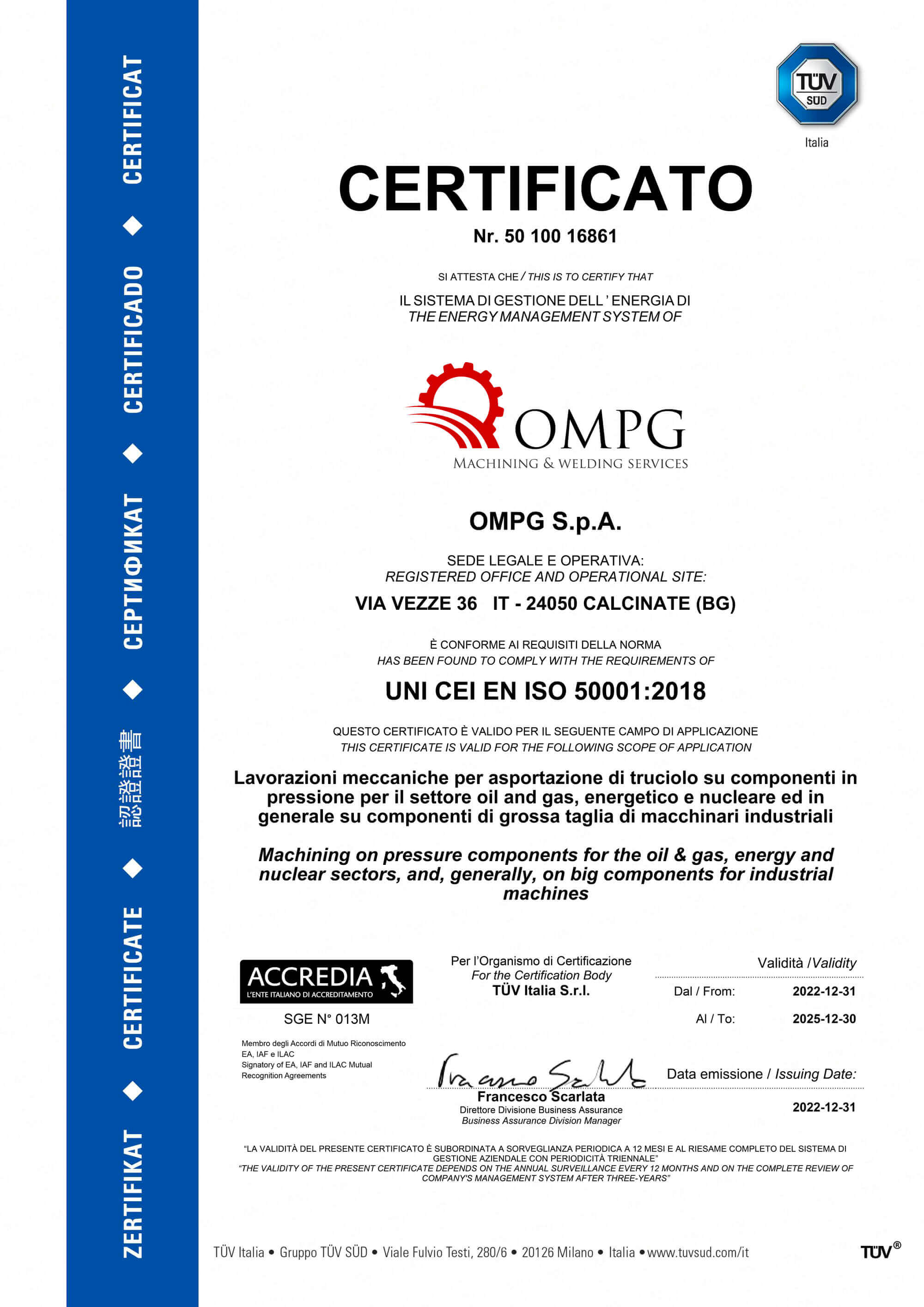 Certificato UNI CEI EN ISO 50001:2018