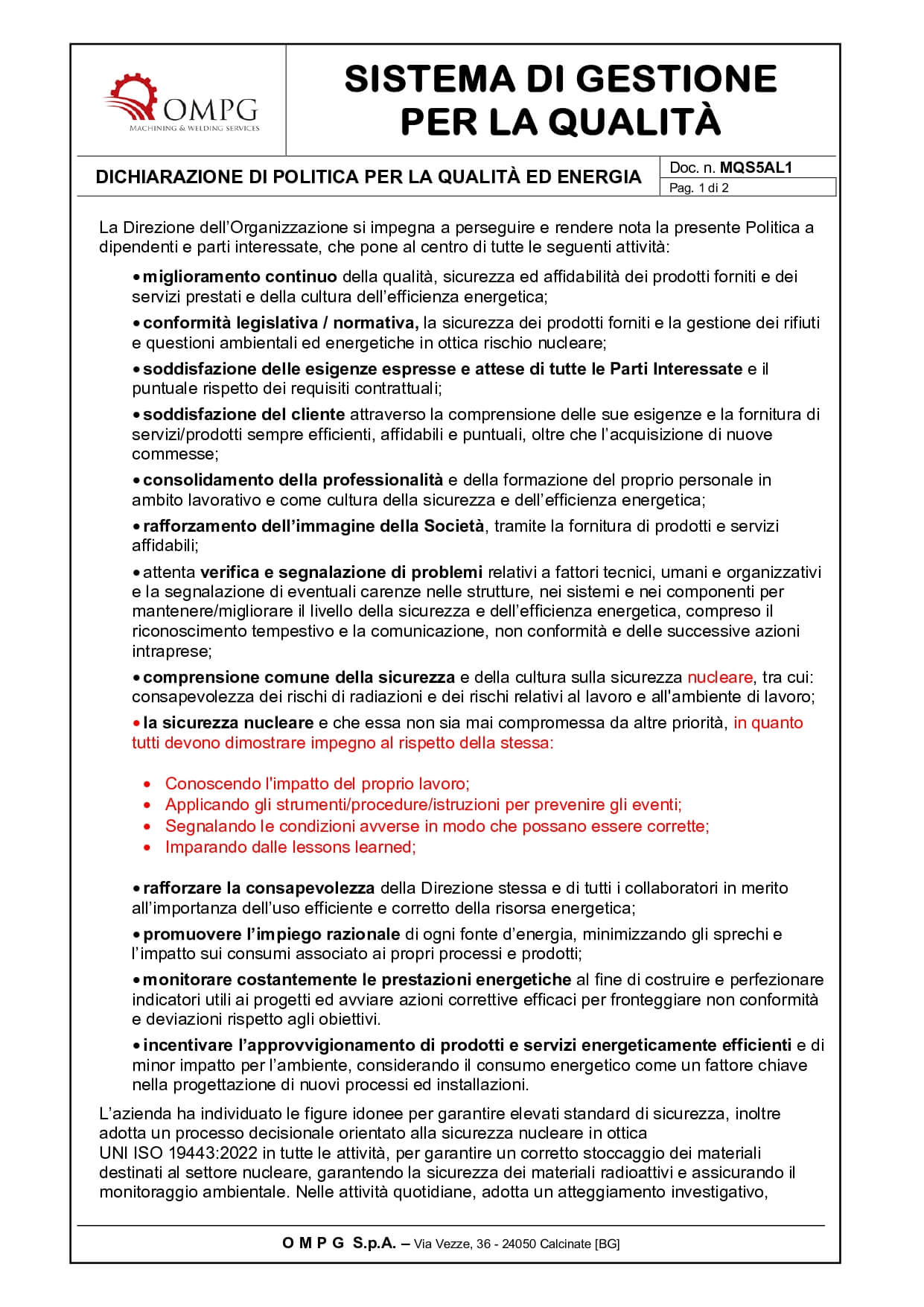 Sistema di gestione per la qualità