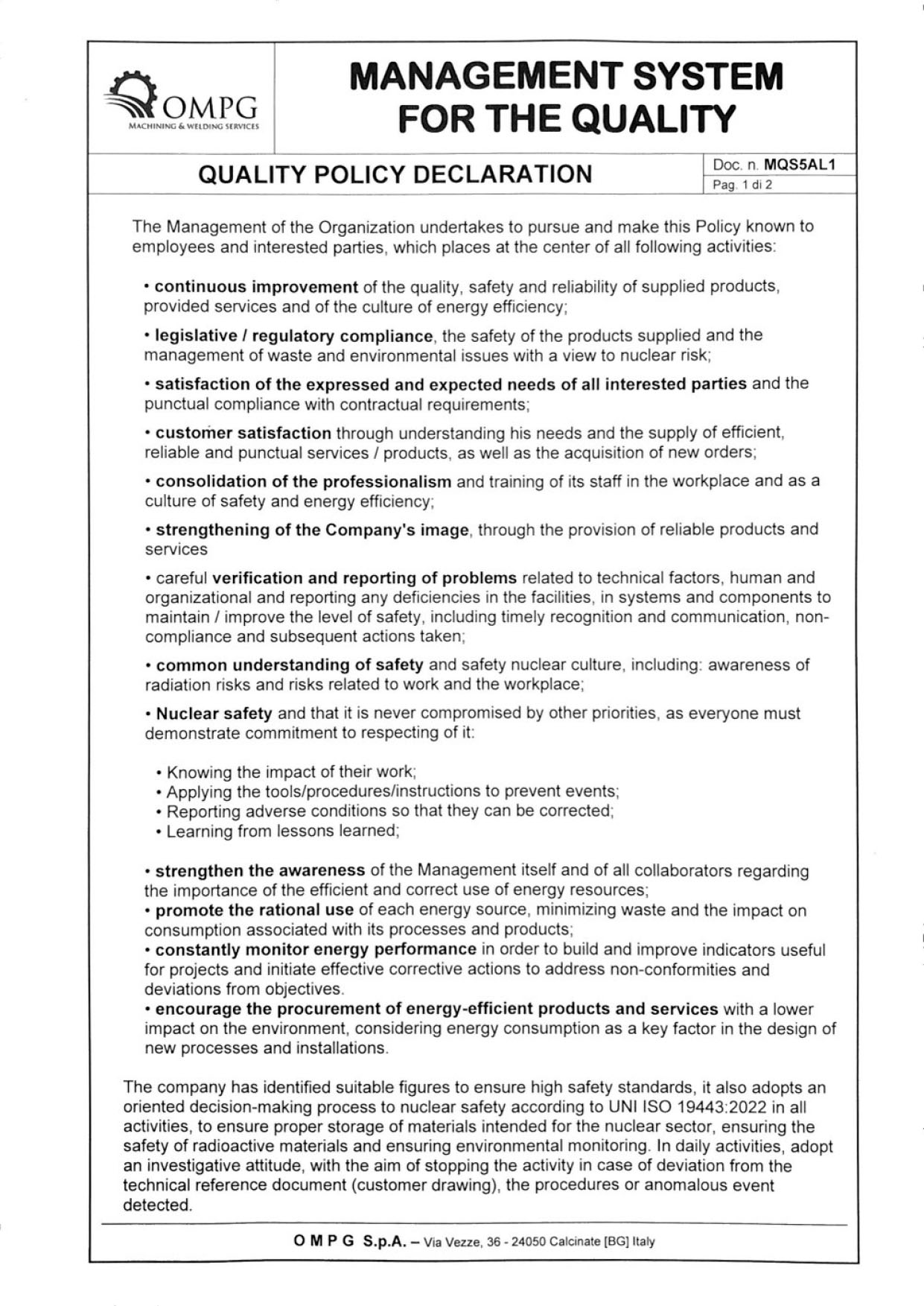 Sistema di gestione per la qualità