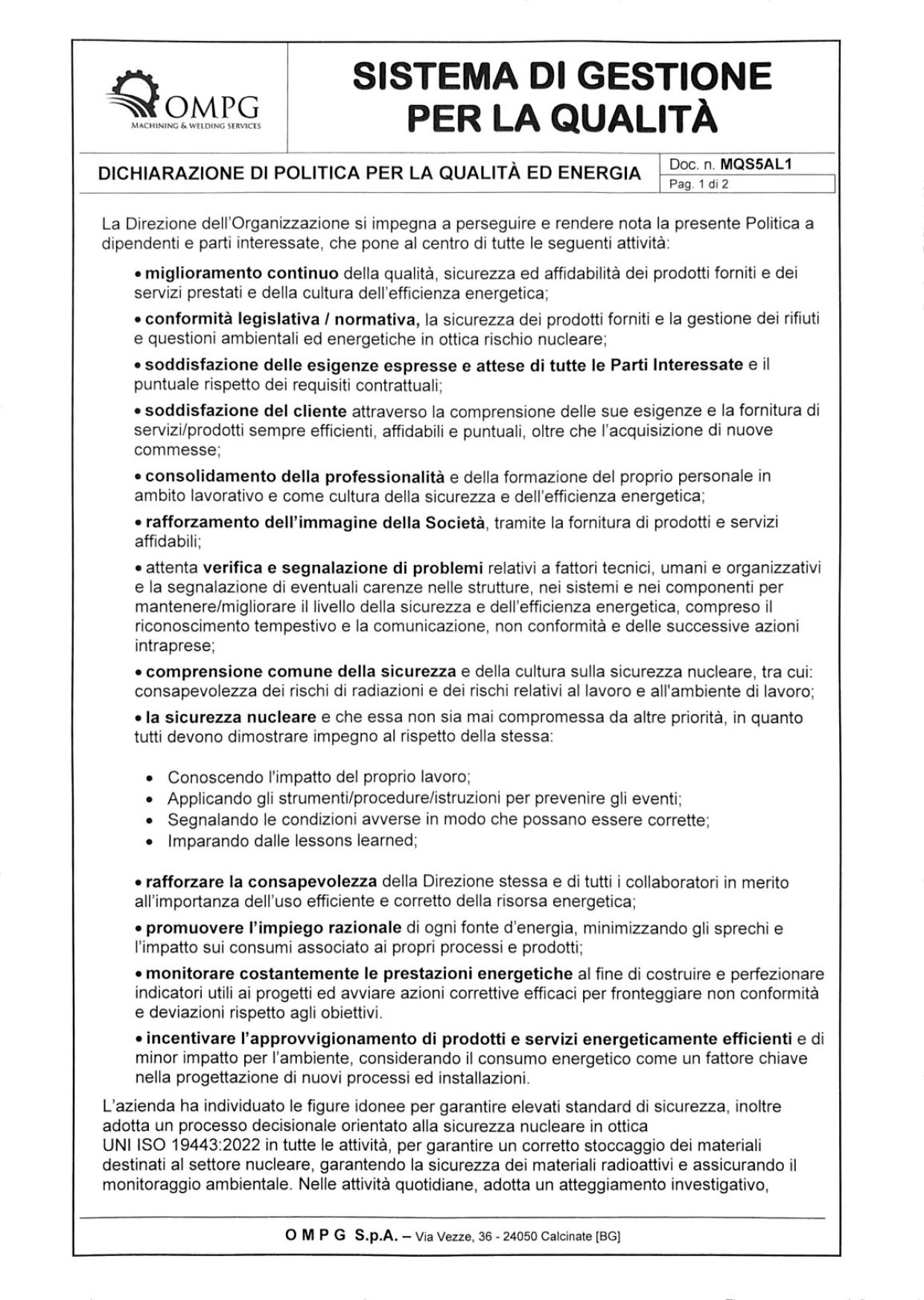 Sistema di gestione per la qualità